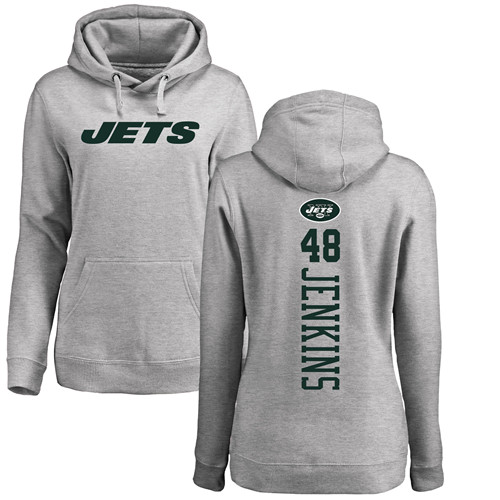 New York Jets Ash Women Jordan Jenkins Backer NFL Football #48 Pullover Hoodie Sweatshirts->women nfl jersey->Women Jersey